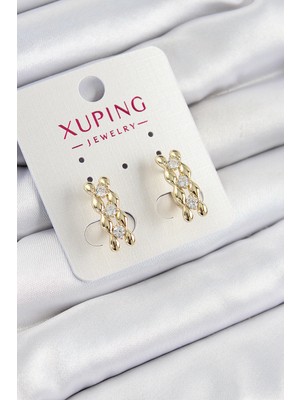Avensyy Xuping Zirkon Taşlı Sıralı Damla Model Gold Renk Kadın Küpe
