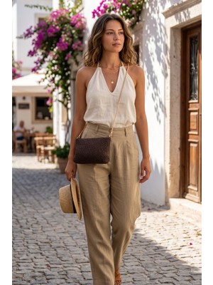 Vivazzaluxe Vintage Model Örgü Orta Boy Kadın Yazlık Portföy Clutch Çanta