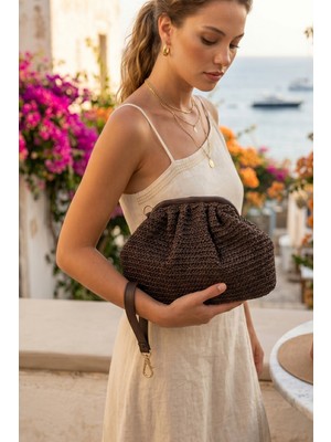 Vivazzaluxe Vintage Model Örme Hasır Kadın Portföy Clutch Çanta