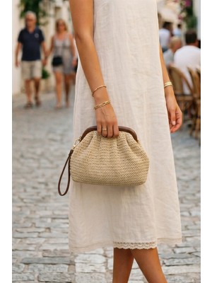 Vivazzaluxe Vintage Model Örme Hasır Kadın Portföy Clutch Çanta