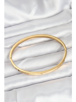 Aycer 316L Çelik Gold Renk 65 mm Ince Kadın Kelepçe Bileklik - Lisinya