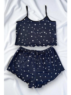 Aycer Yıldız Desenli Lacivert Şortlu Pijama Takımı