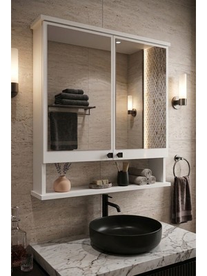 Empressco Orysa Design Ad-3 Raflı Banyo Dolabı, 2 Kapaklı Lavabo Üstü Aynalı Banyo Dolabı - Beyaz - Fiyatı, Yorumları
