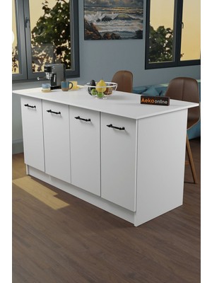 Empressco Aeka AE-2040 Vera Mutfak Adası Bar Masası Yemek Masası Dolaplı, Beyaz Raflı, Çok Amaçlı 160 cm - Fiyatı, Yorumları