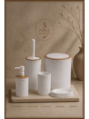 Okyanus Home Mina Beyaz Due 5'li Banyo Seti Modern Stil Suya Dayanıklı Şık Tasarım