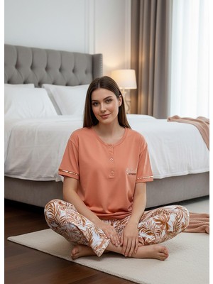 Mihra Kadın Ring Viskon Düğmeli Yaka Kısa Kol Likralı Pijama Takımı 40112K - 1 Adet