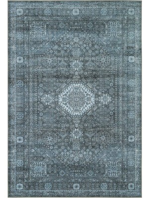 Cool Halı Private Xw Füme Rengi Vintage Halı Şönil Makinede Yıkanabilir Modern Klasik Desenli Şık Salon Halısı