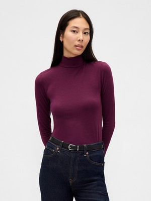 Gap Kadın Mor Featherweight Turtleneck T-Shirt