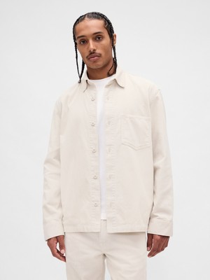 Gap Erkek Kırık Beyaz Corduroy Gömlek Ceket