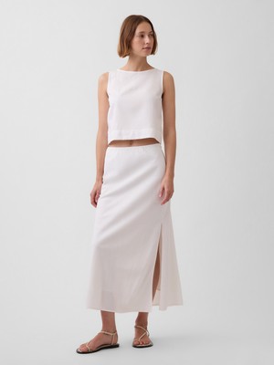 Gap Kadın Beyaz Keten Karışımı Maxi Slip Etek