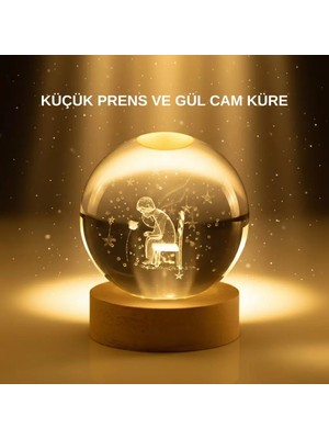 Nemere Ithalat Küçük Prens Cam Küre USB Işıklı Ahşap Standlı Büyük Boy