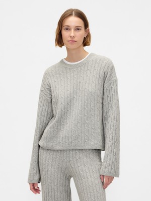 Gap Kadın Gri Cashsoft Cable-Knit Bisiklet Yaka Kazak