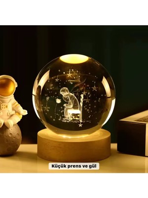 Nemere Ithalat Küçük Prens Temalı Büyük Boy Işıklı Cam Küre Ahşap Stand