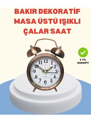 Marsilyan Metal Bronz Nostaljik Masa Saati Alarmlı Büyük Boy Sessiz Mekanizmalı