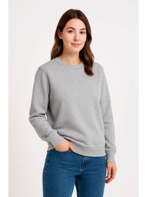 Beruflic Üç Iplik Düz Bisiklet Yaka Sweatshirt
