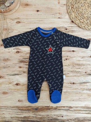 Beruflic 0-3 3-6 6-9 Ay Star Baby Baskılı Çıt Çıt Kapama Erkek Bebek Tulum Siyah