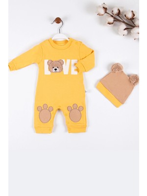 Beruflic Love Bear Nakışlı % 100 Pamuk Erkek Bebek Tulumu