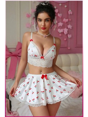 Beruflic Kadın Kirazlı Fiyonklu Seksi Kostüm