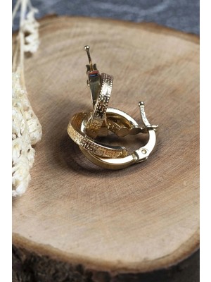Moom Mücevherat 14 Ayar Altın Grek Desenli Halka Küpe 1.9 Cm