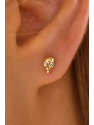Moom Mücevherat 14 Ayar Altın Vidalı Kuru Kafa Tragus Küpe