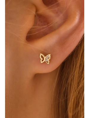 Moom Mücevherat 14 Ayar Altın Vidalı Kelebek Tragus Küpe