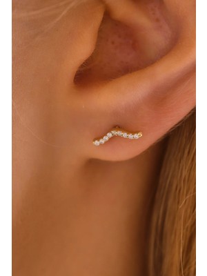 Moom Mücevherat 14 Ayar Altın Vidalı Esli Suyolu Tragus Küpe