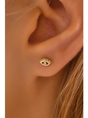 Moom Mücevherat 14 Ayar Altın Vidalı Göz Tragus Küpe