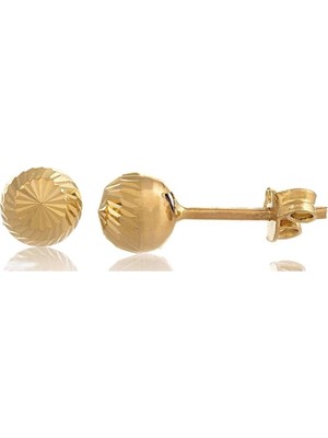 Moom Mücevherat 14 Ayar Altın Desenli Top Küpe 6 mm