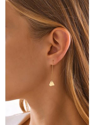 Moom Mücevherat 14 Ayar Altın Zincir Sallantılı Kalp Küpe 4 Cm