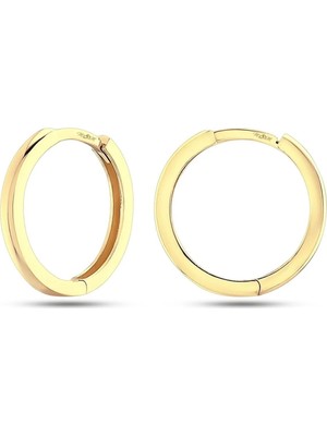 Moom Mücevherat 14 Ayar Altın Minimal Gizli Kilit Halka Küpe 1.4 Cm
