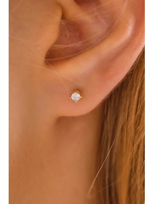 Moom Mücevherat 14 Ayar Altın Vidalı Tırnaklı Tektaş Tragus Küpe