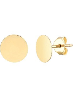 Moom Mücevherat 14 Ayar Altın Minimalist Vidalı Plaka Küpe 1.3 Cm