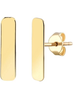 Moom Mücevherat 14 Ayar Altın Minimalist Plaka Vidalı Küpe 1.3 Cm