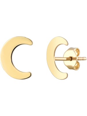 Moom Mücevherat 14 Ayar Altın Minimalist Ay Temalı Küpe 1.3 Cm