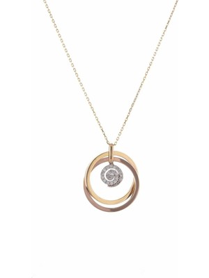 Moom Mücevherat 14 Ayar Altın Taşlı Spiral Motifli Çift Çember Kolye 42 Cm