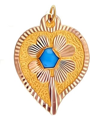 Moom Mücevherat 14 Ayar Altın Mavi Taşlı Çiçek Motifli Kolye Ucu