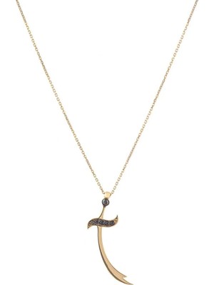 Moom Mücevherat 14 Ayar Altın Taşlı Zülfikar Kolye 42 Cm
