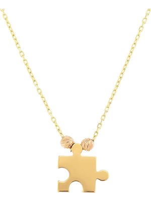 Moom Mücevherat 14 Ayar Altın Minimal Dorika Toplu Puzzle Kolye 45 Cm