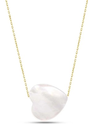 Moom Mücevherat 14 Ayar Altın Beyaz Opal Taşlı Kalp Kolye 45 Cm
