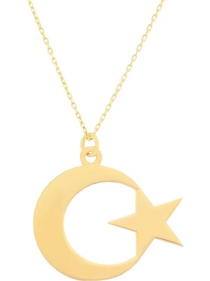 Moom Mücevherat 14 Ayar Altın Ay Yıldız Kolye 45 Cm