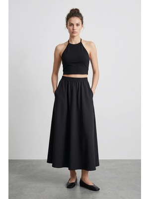 FullaModa Beli Lastikli Cepli Maxi Boy Etek