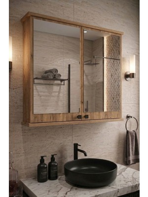 Empressco Orysa Design Ad-1 Banyo Dolabı, 2 Kapaklı Lavabo Üstü Aynalı Banyo Dolabı - Atlantik Çam - Fiyatı, Yorumları