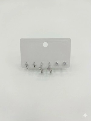 Freedom Storee Rodyum Zirkon Taşlı Pirinç Altılı  Kombin Küpe - KP00583
