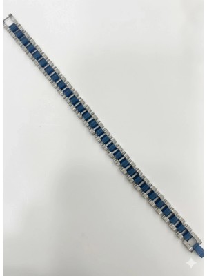 Freedom Storee Rodyum-Mavi Çelik  Erkek Çelik Bileklik Boy 21.5 cm / En 1.0 Cm  - EBL0067