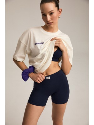 Urban Beat Nınel Kadın %100 Pamuk Arka ve Önü Yazı Detaylı Baskılı Slim Ekru/mavi T-Shirt