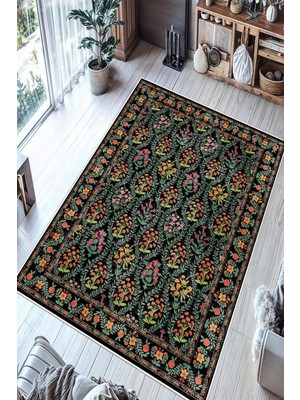 Vintage Floral Desen Baskılı Yıkanabilir Kaymaz Halı Salon Oturma Odası Mutfak Antre Halısı Yolluk
