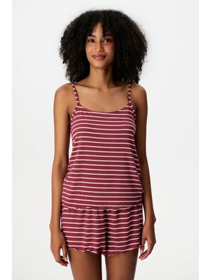 Penti Bordo Sisterhood Maroon Şortlu Pijama Takımı