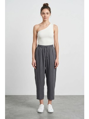 FullaModa Beli Lastikli Cepli Tencel Kumaş Pantolon