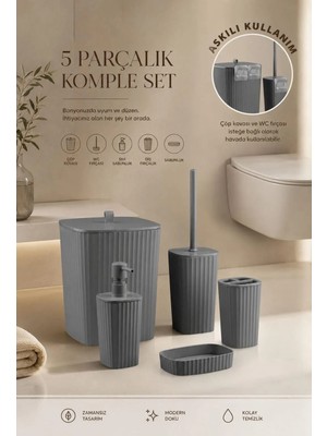 Okyanus Home Yapışkanlı  Safir Antrasit  5'li Banyo Seti