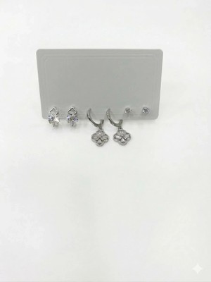Freedom Storee Rodyum Zirkon Taşlı Pirinç Altılı  Kombin Küpe - KP00581